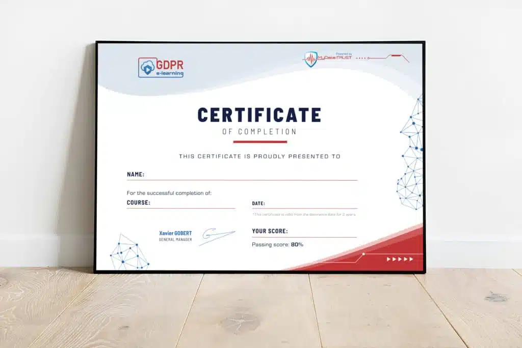 Certificate of completion for GDPR trainings
